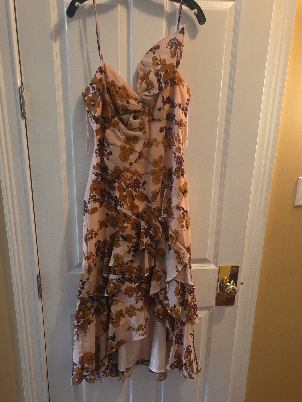 Badgley Mischka Pink Floral High-Low Ruffle Dress